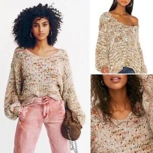 Free People Highland V Sweater Multicolor Slouchy Open Knit Size XS OB1010992